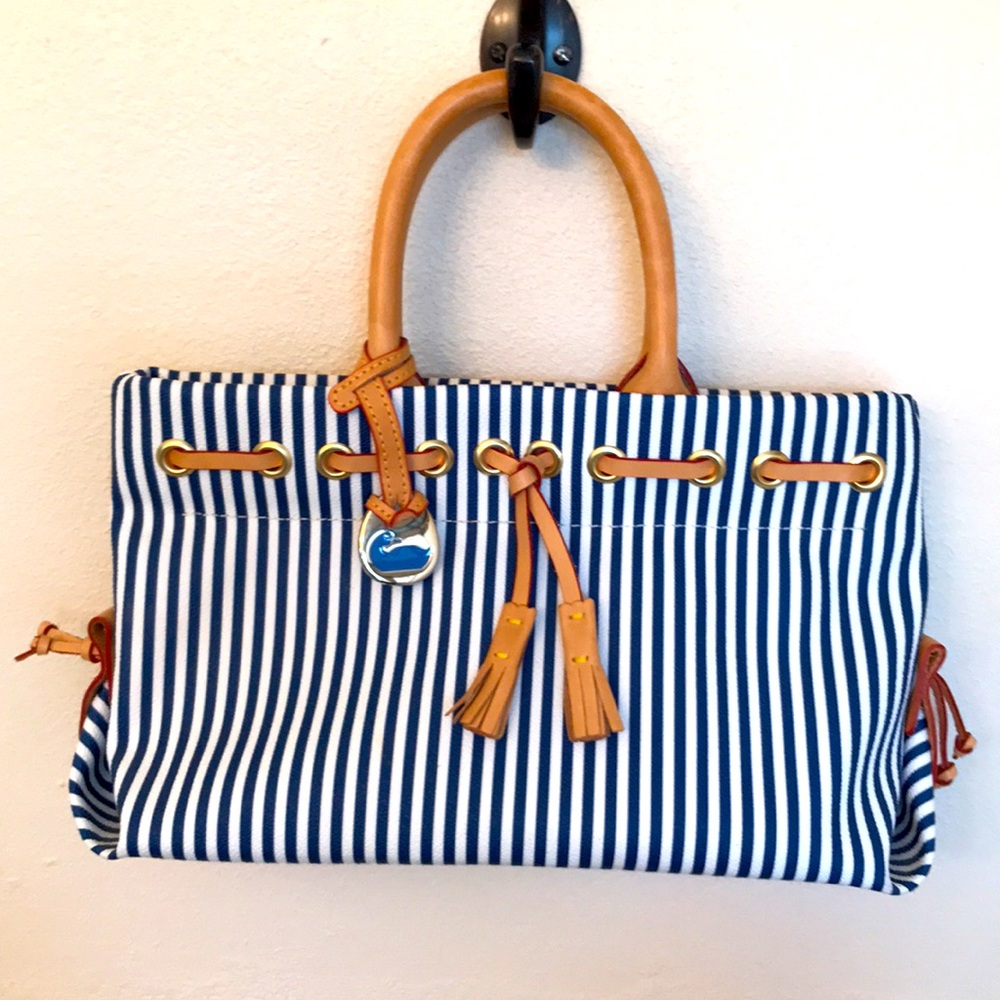 Dooney & Bourke Blue and White Stripe Purse Bag - Picture 12 of 12